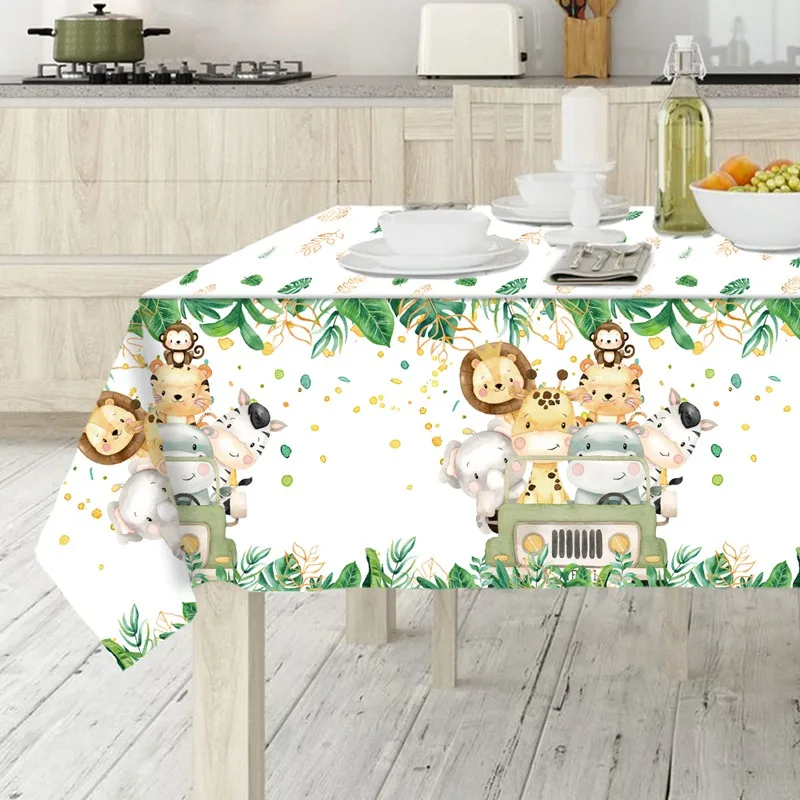 Party Decorations Jungle Animal Tablecloth Birthday Party Palm Leaves Jungle Safari Wild One Kids Birthday Party