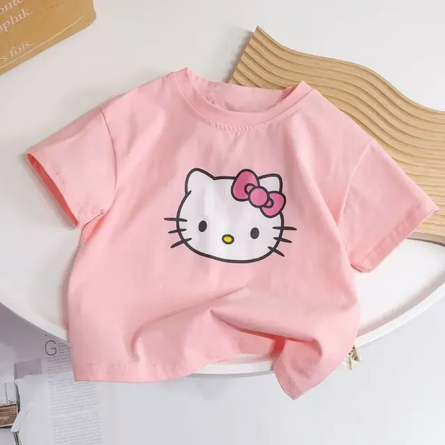 thumbnail image 1 of Camiseta de verano con estampado de Hello Kitty para niños y niñas, ropa para niños, camisetas de algodón para niños, camisetas deportivas de manga corta a la moda para edades de 3 a 14 años, camiseta, 1 of 5