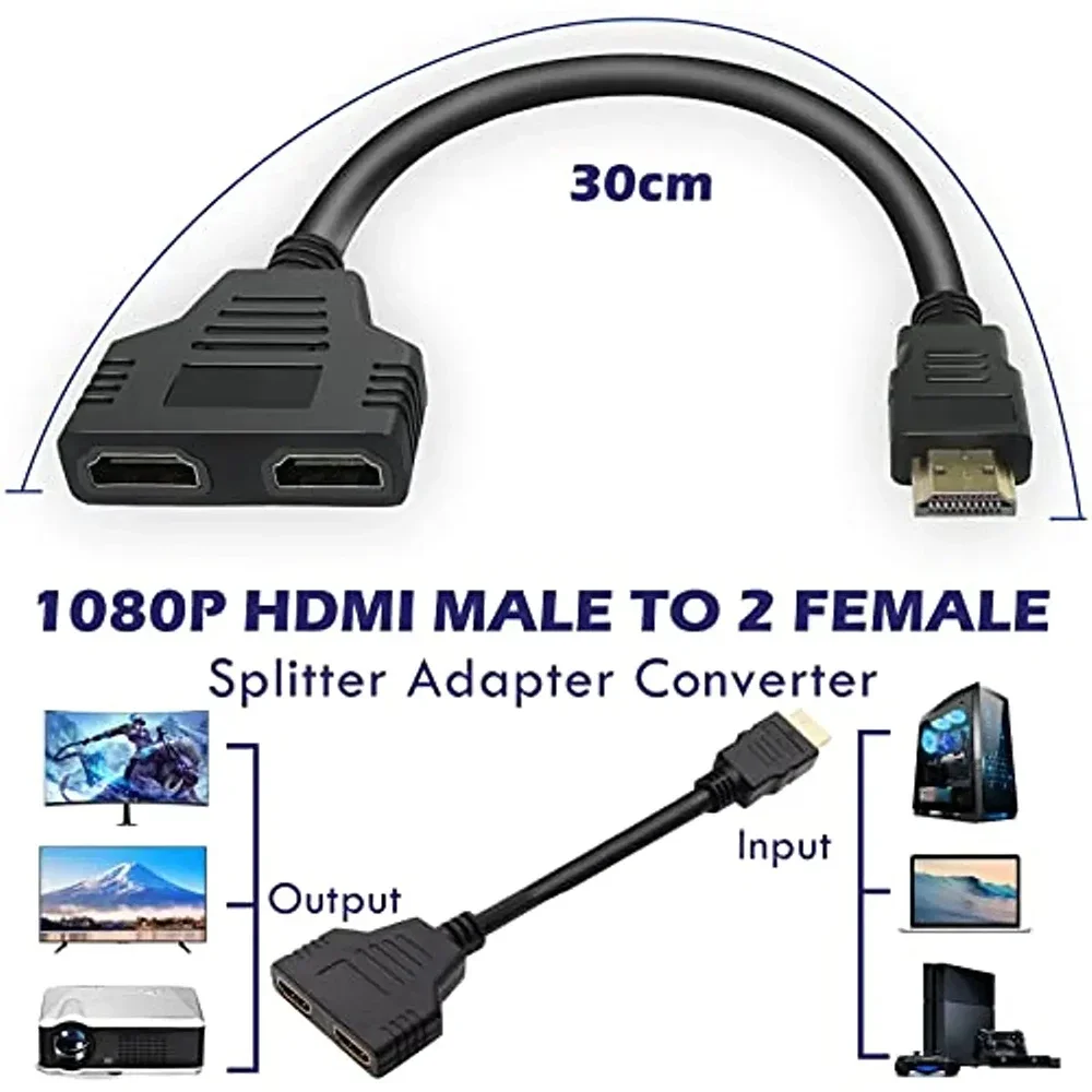 Plug&Play HDMI Splitter Cable 1 Male to 2 Female 30cm - 4K 3D ARC Support for Soundbar/Samsung QLED TV