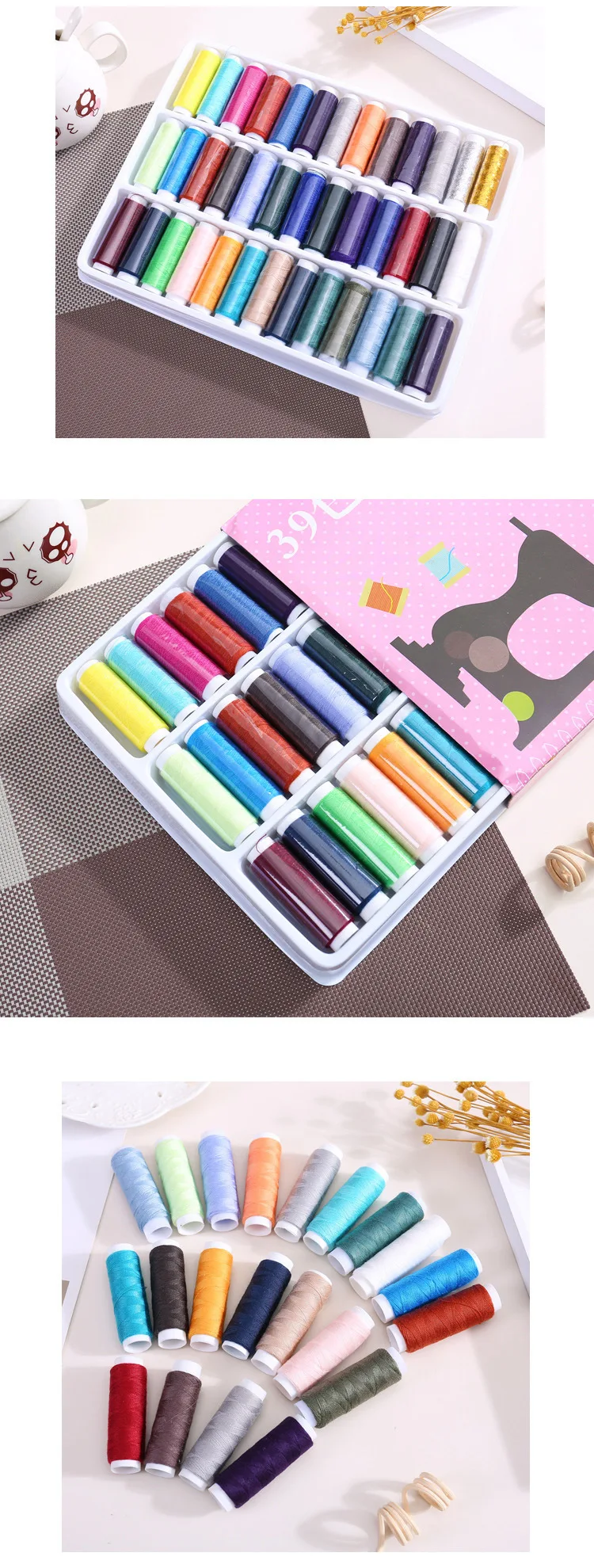 39 قطعة ألوان مختلطة 100% غزل البوليستر الخياطة الموضوع لفة آلة التطريز اليدوي 200 ياردة كل بكرة لمجموعة الخياطة المنزلية