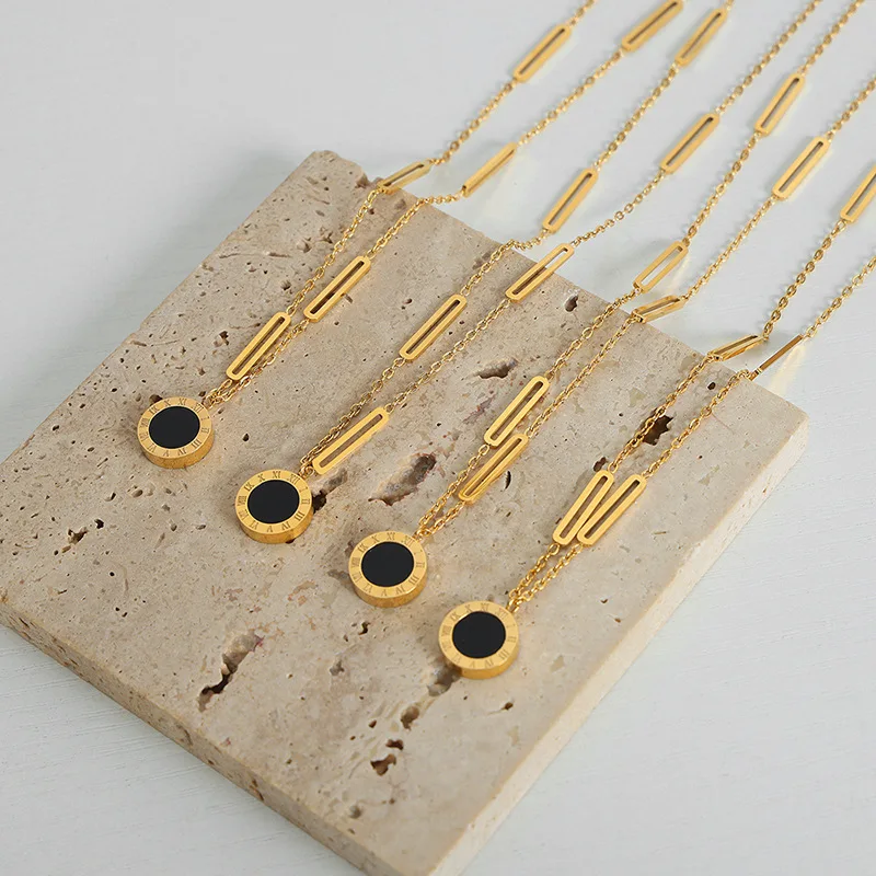 

Цепочка из нержавеющей стали для женщин и девушек, модные ожерелья с подвесками с римскими цифрами