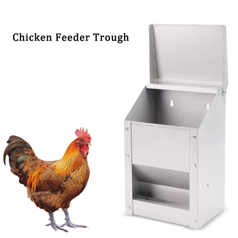 

10L Stainless Steel Chicken Feeder Trough Automatic Poultry Chicken Feeding Box Cage Pigeon Feeder Duck Food Bowl