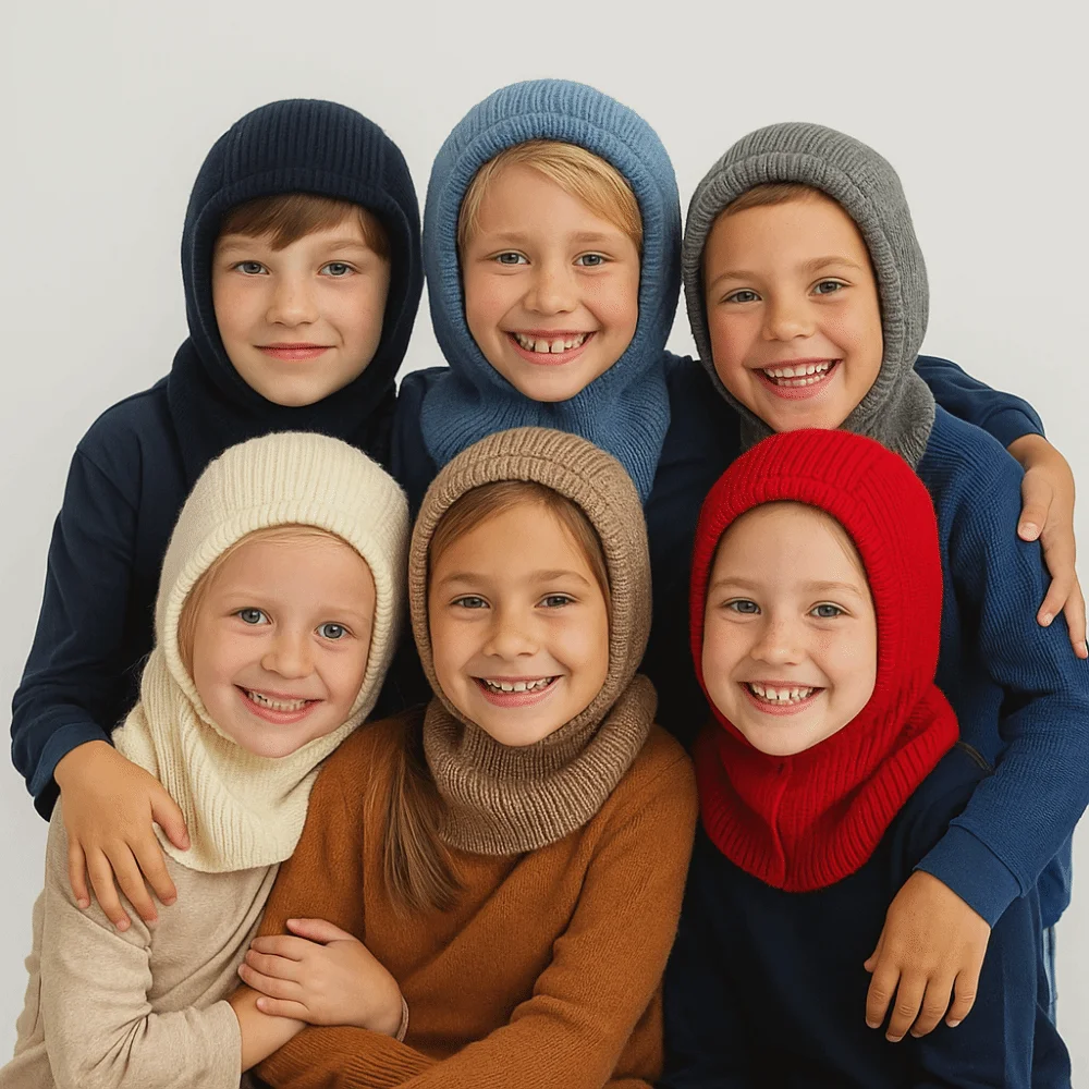 Acrylic Kids Balaclava Hat Scarf Warm Knitted Beanie