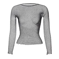 Women Fishnet Mesh Tops 6 Colors Sexy See Through T-Shirt  Skinny Goth Hollow Out Long Sleeve Shirts Crop Top Shirt Streetwear 1
