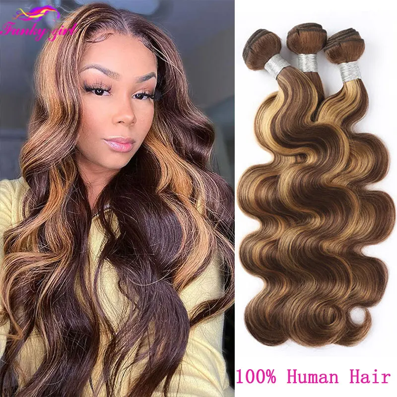 

Human Hair Bundles Brazilian Body Wave Highlight Bundles Weaving Virgin Hair 32 Inch Ombre Body Wavy Bundles Deal Hair Extension