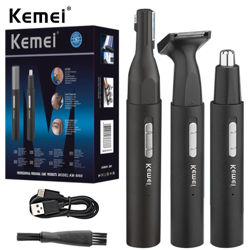 

Kemei Portable Micro Nose Ear Hair Trimmer USB Charging 3 in 1 Eyebrow Beard Trimmer for Men and Women Pain-Free Lightweight