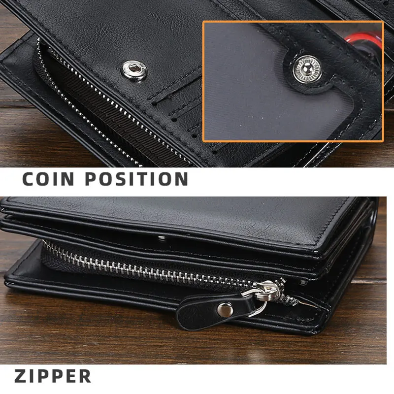 Baellerry Short Men Wallets Zipper Coin Pocket Brand Card Holder Male Purses Photo Holder PU Leather New Men Clutch Print Wallet 6