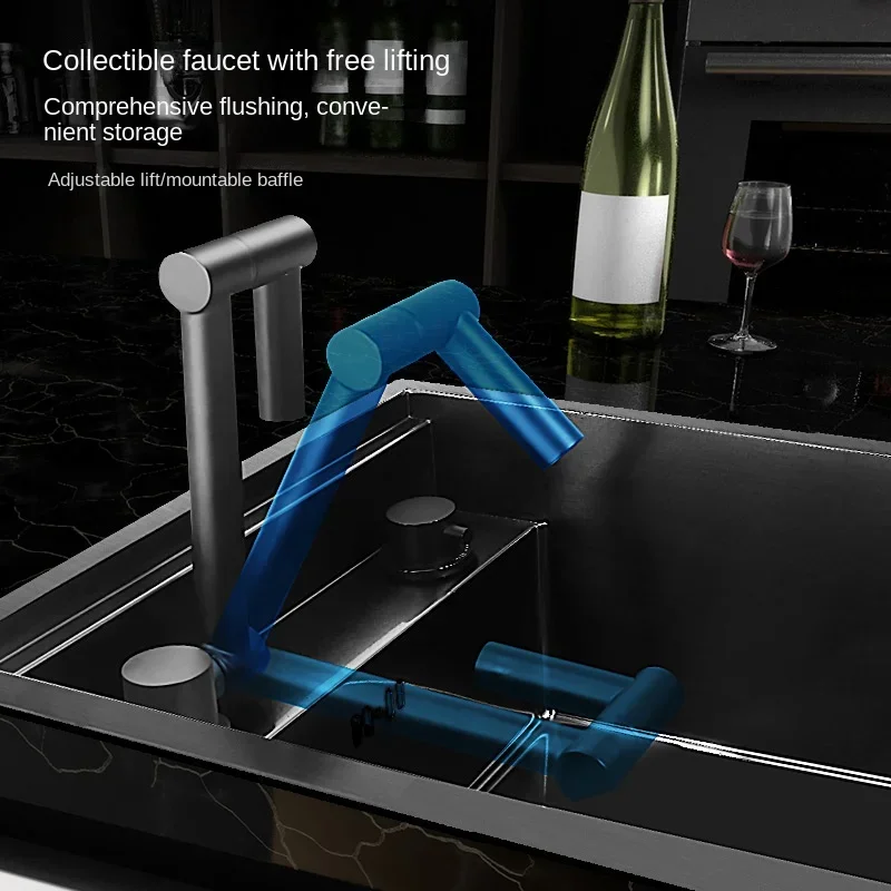 55cmx32cm 304 Nano Stainless Steel Hidden Sink Folding Faucet with Large Single Slot and Cover Plate Bar Counter Cup Washer 5