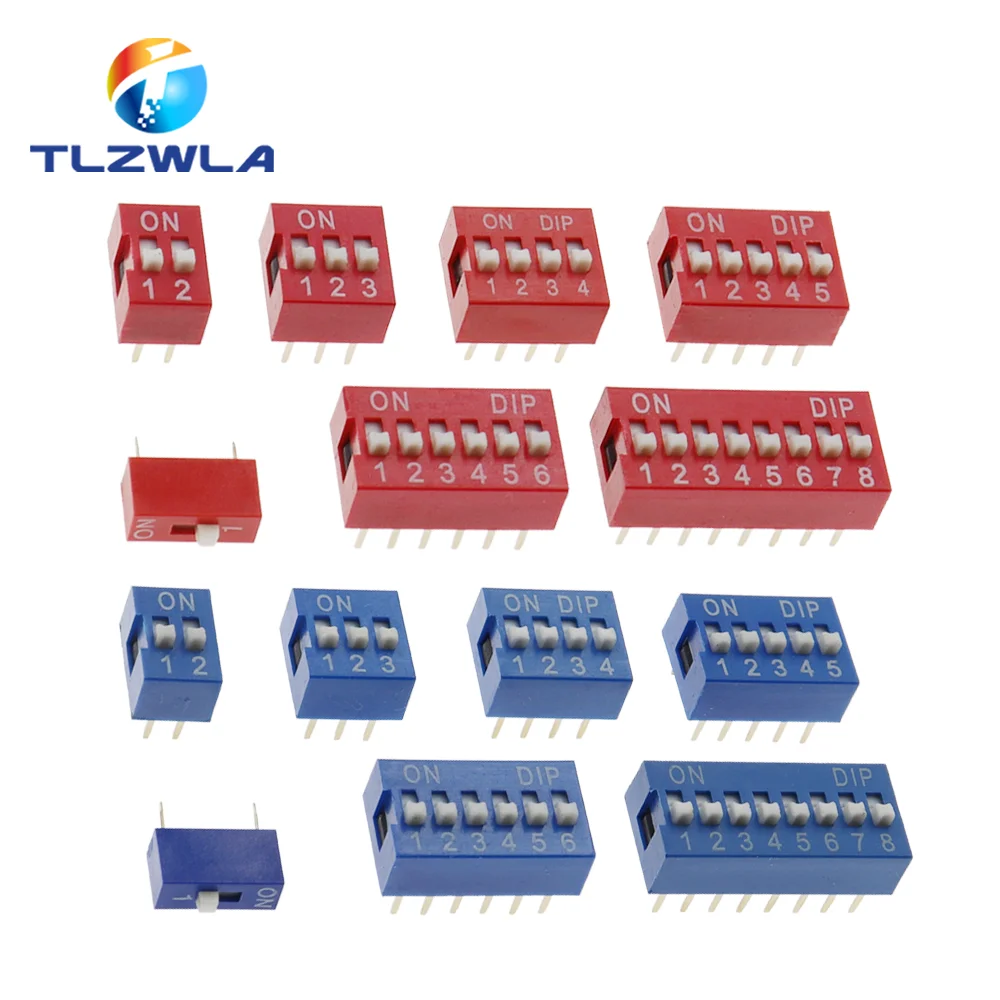 10PCS Red, Blue Toggle Switch Spacing 2.54MM DIP Dial The Code Switch 1