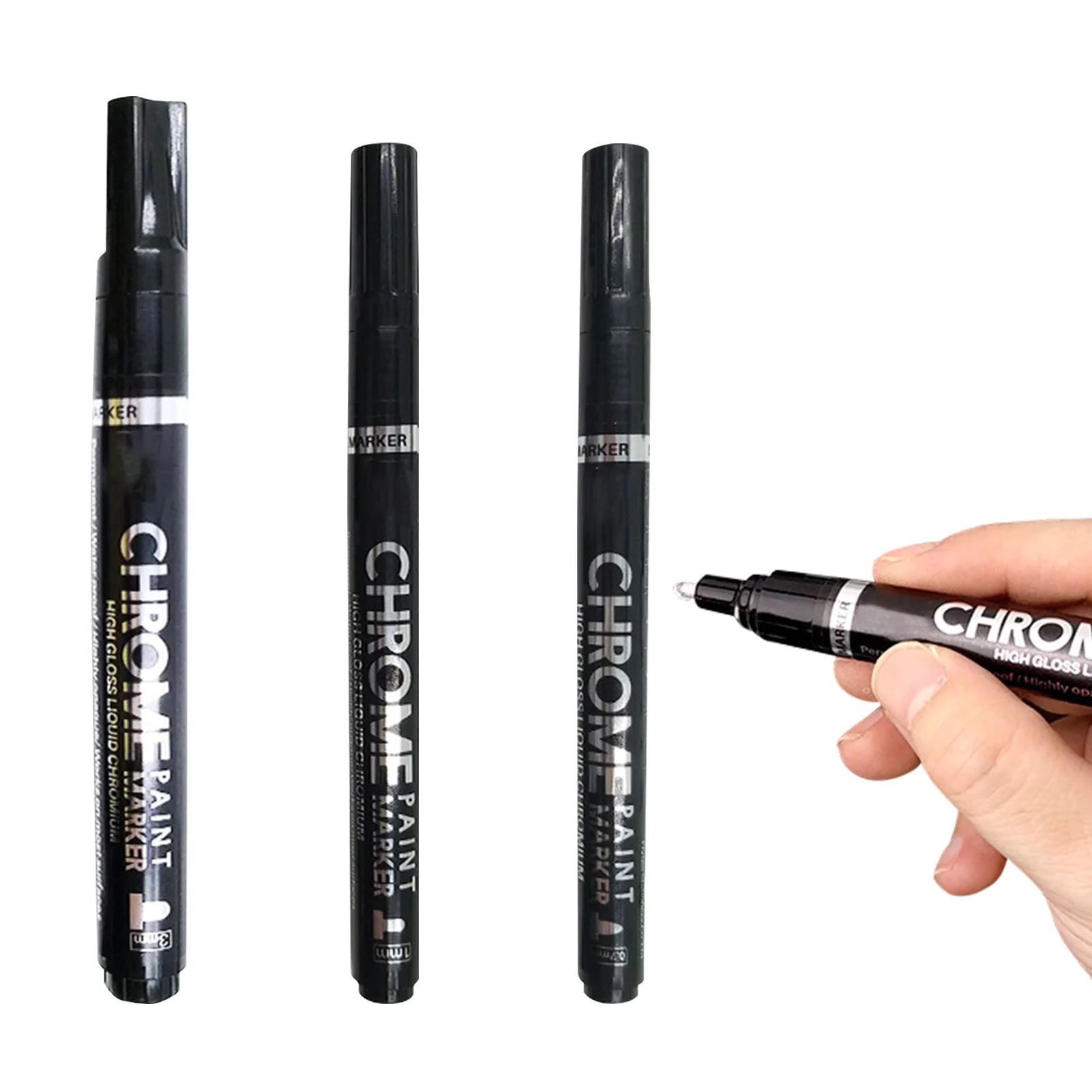 원형 팁 금속 유리 다기능 글로스 빠른 건조 영구 크롬 페인트 펜 마커 미러 반사, 모델용 3 개