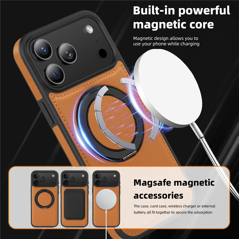 iPhone Leather MagSafe Case with Metal Stand 6