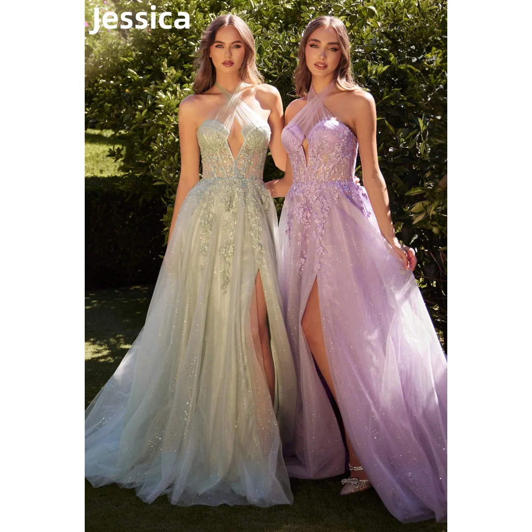 

Jessica Appliqué Embroidery Prom Dresses Glitter Tulle Fairy Evening Dresses Wedding Formal Party Dresses Vestidos De Noche