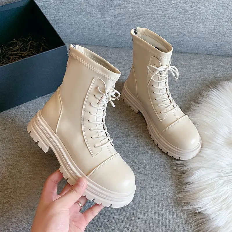 

New Arrivals Soft Women Shoes Woman Boots Fashion Round Winter Elastic Black Comfortable Boots Leather Ankle Booties A46