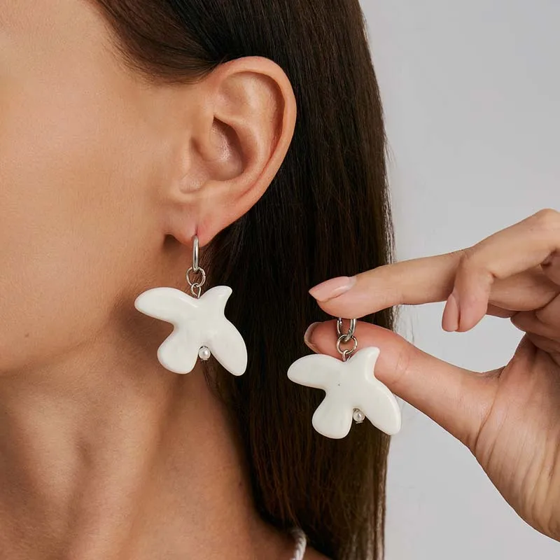 Fashion White Peace Dove Hoop Earrings For Women - Image 4