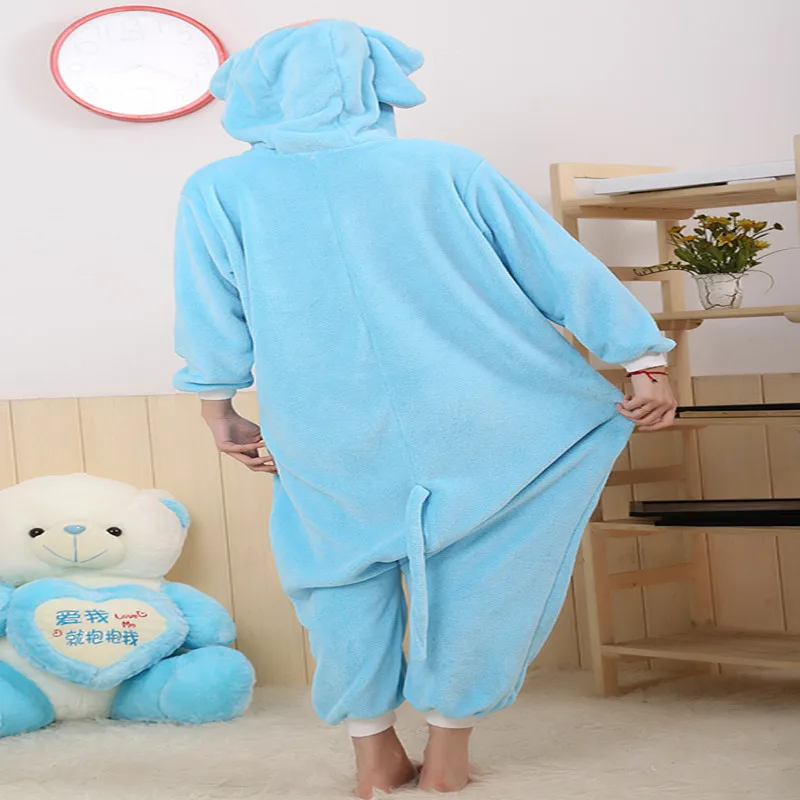 Grey Elephant Couples Pajamas Sets Women Winter Cute Animal Onesies Men One Piece Cosplay Costume Sleepwear Suit Flannel Pijamas