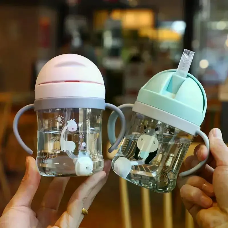 250 350ml Baby Feeding Cup with Straw Children Learn Feeding Drinking Bottle Kids Training Cup with Straw Water Bottle Drinking Cup Water Cup Feeding Cup