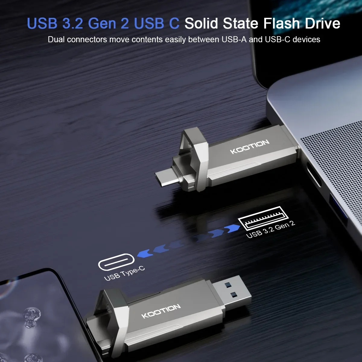 KOOTION U52 Type C USB 3.2 External Solid State Flash Drive 1TB 512GB 256GB Portable Pendrive for PC Laptop iPhone 16 Tablet external hard drive