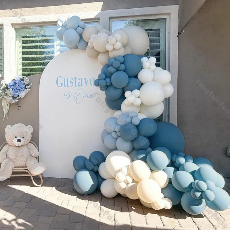 

122/182pcs Dusty Blue Beige Balloon Garland Arch Kit Ocean Party Pastel Wedding Balloons Baby Shower Baptism Boho Birthday Set