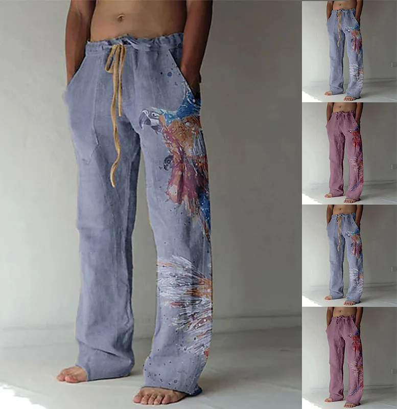 

2023 Men Casual 3d Printing Low Waist Drawcord Loose Pants Long Straight Pants Men Long Loose Jogging Pants Fashion Sports Pants