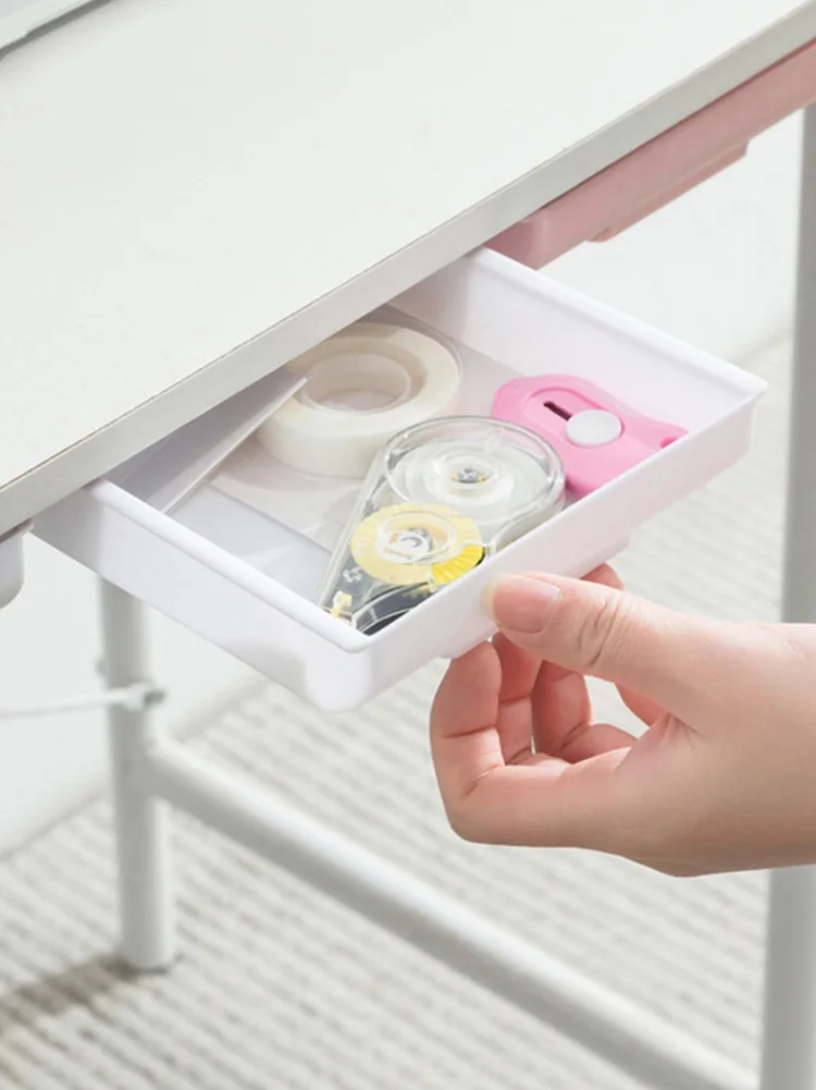 1Pc Storage Box Drawer Hidden Under Desk Drawer Storage Office Organizer Desk Self Adhesive Drawers PP Undertable Accessories