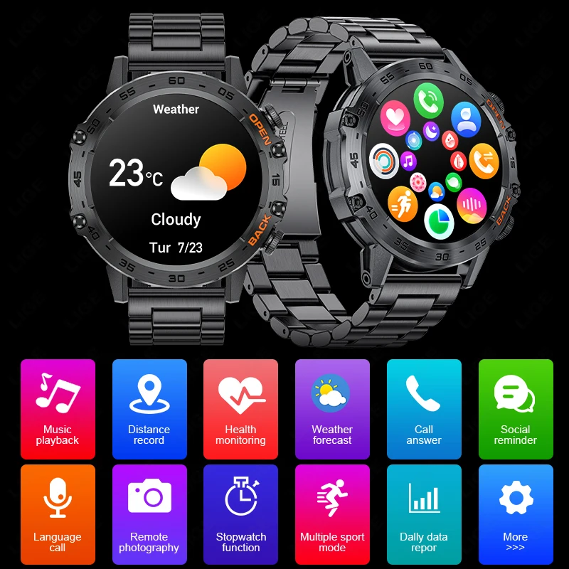 LIGE Original Men Smart Watch Bluetooth Call Fitness Clock Waterproof Sports Man Military Smartwatch For Xiaomi Android 2024