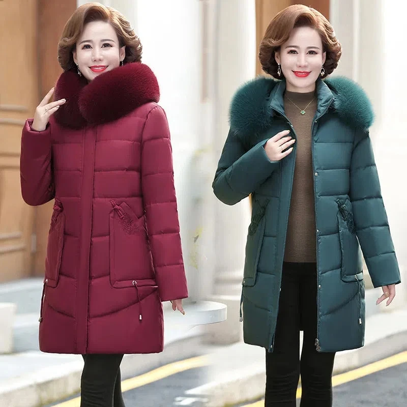 

Middle-Aged Women'S Winter Cotton Coat Long Parkas Coat 2023 New Oversize Cotton Padded Jacket Women Loose Hooded Jacket