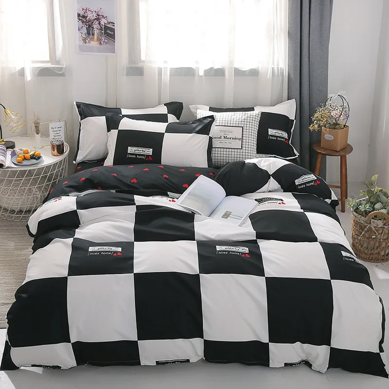 Black and White Colo Striped Bed Cover Sets Single/Twin/Double/Queen/King Quilt Cover Bed Sheet Pillowcase Bedding Kit
