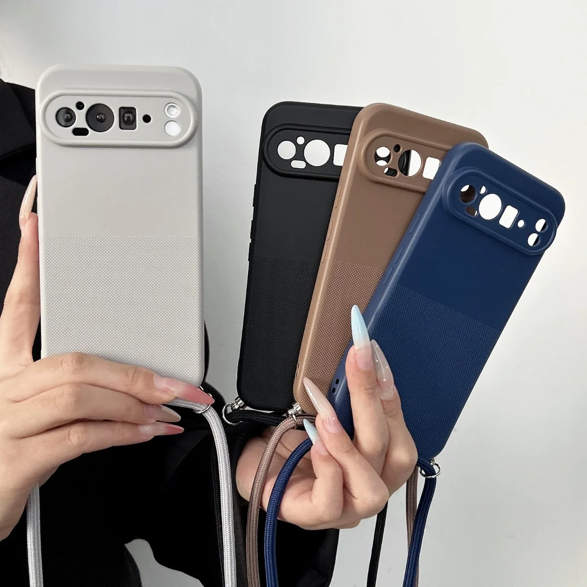 Matte TPU Crossbody Lanyard Strap Phone Case with Soft Wave Point Design
