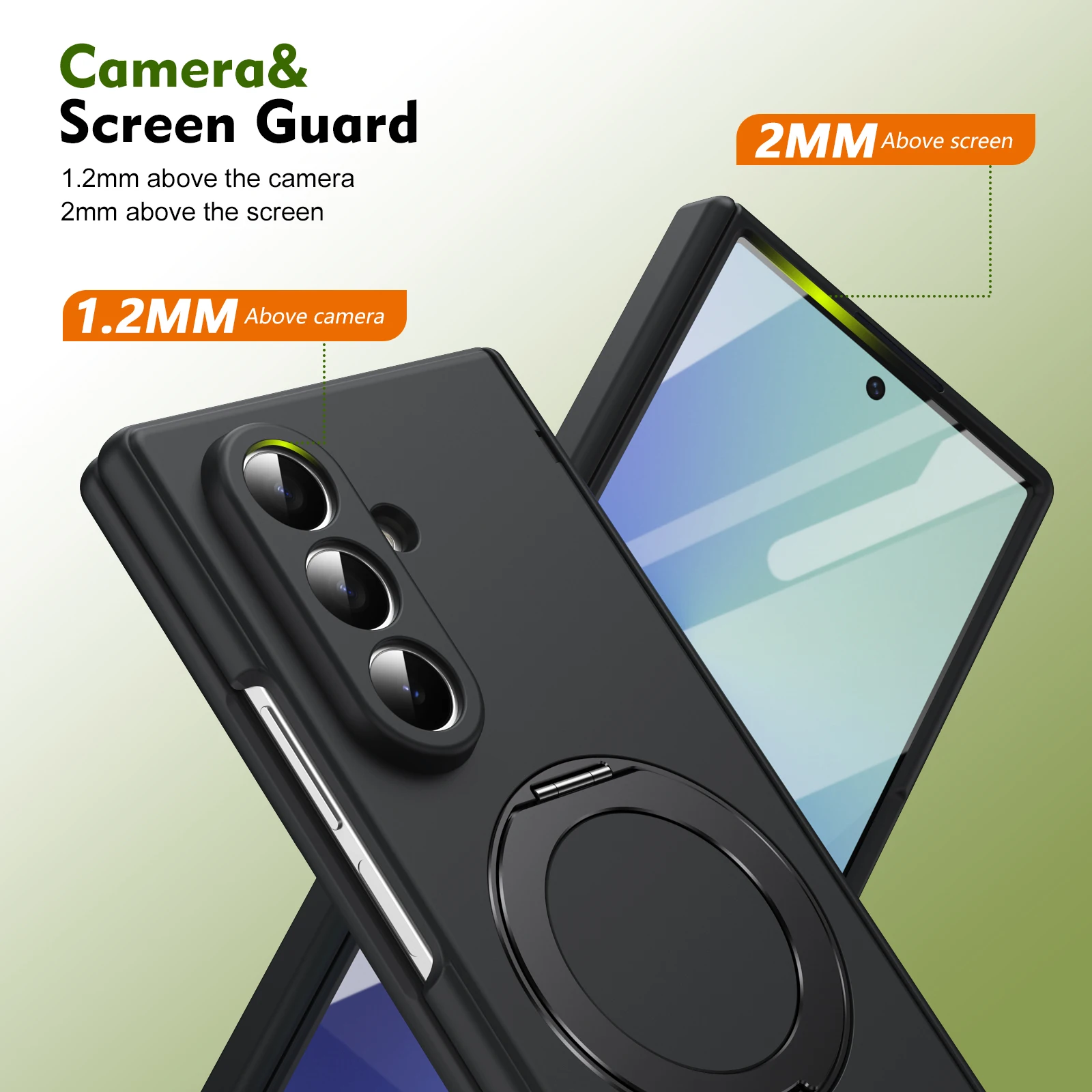 Premium Anti-Fall Foldable Phone Case with Full Body Glass Protection & Kickstand Ring