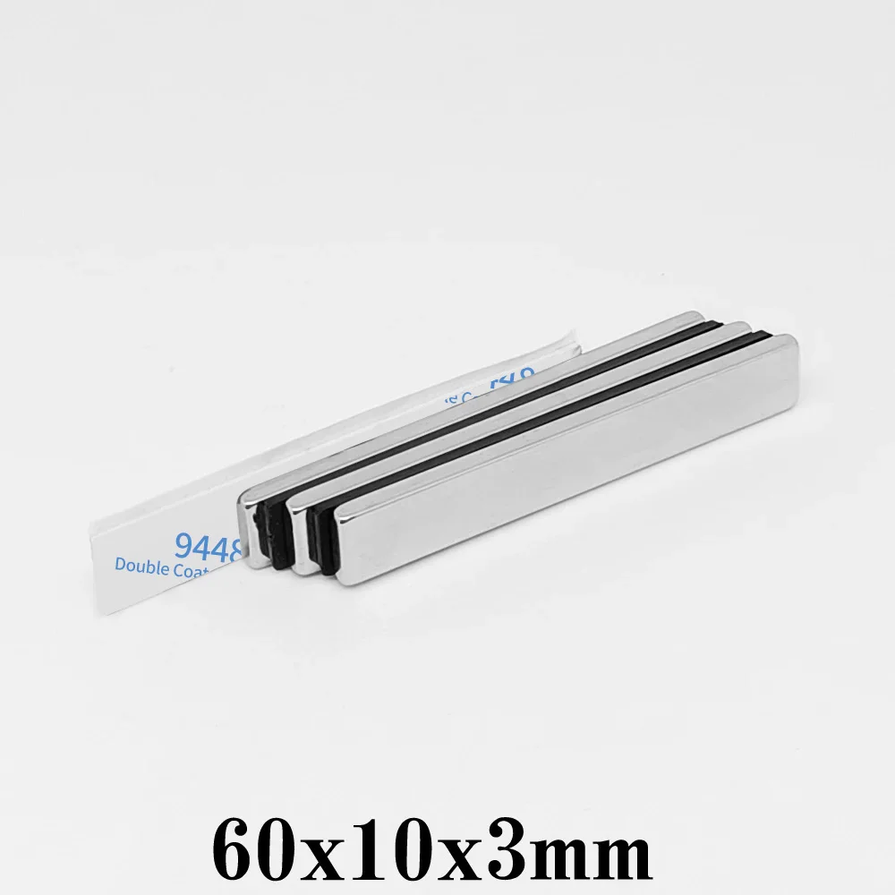 쿼드레이트 강력한 자석, 3M 자체 접착, 60x10x3 블록 네오디뮴 자석, 60x10x3mm