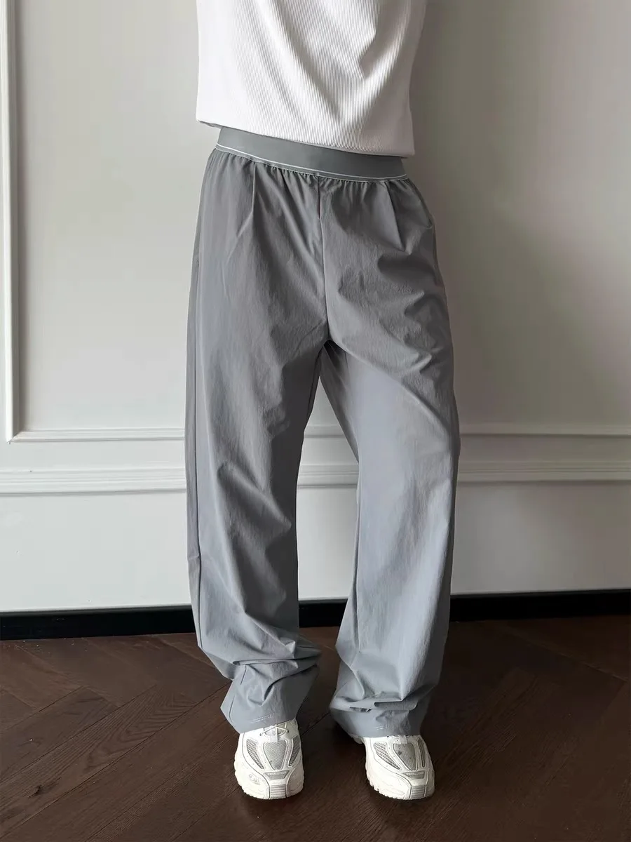 Lightweight Outdoor Casual Pants Deep Blue  Color Men's Cleanfit Waist Design Loose Sports Pants Straight Leg Trousers