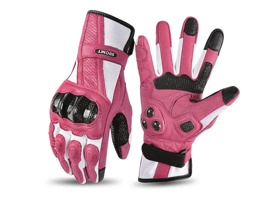 

Suomy Women Pink Goatskin Motorcycle Gloves Lady Long Full Finger Scooter Electric Bike Glove Cycling Racing Motocross Luvas XS