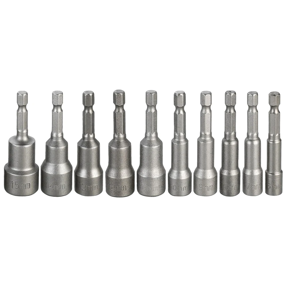 

10pcs Hex Driver Socket Pneumatic/electric Screwdriver 6/7/8/9/10/11/12/13/14/15mm Power Tools Parts 1/4inch Hex Socket Adapter