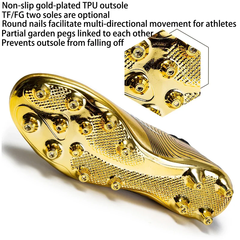Soccer Shoes for Men Gold Light High Ankle Lawn Football Boots Kids Boys Original Anti-Slip Indoor Training Football Sneakers 5