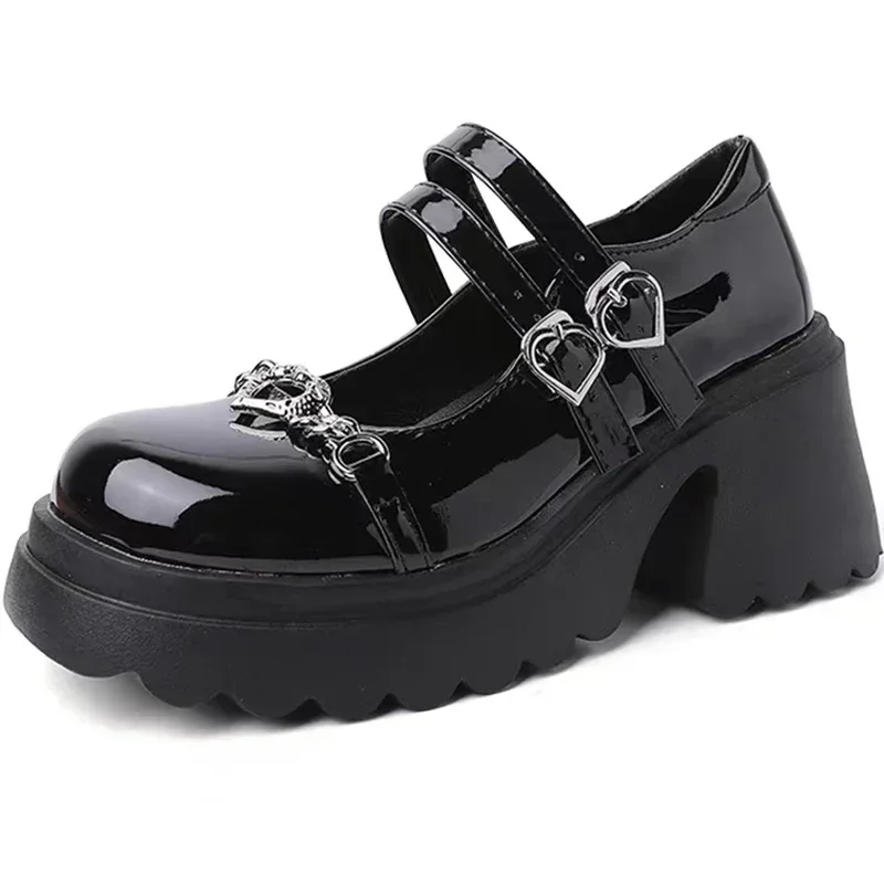 Escarpins Mary Jane Style Gothique Lolita – Talon Moyen, Bout Rond, Bride Réglable, Intérieur Doux (PU)