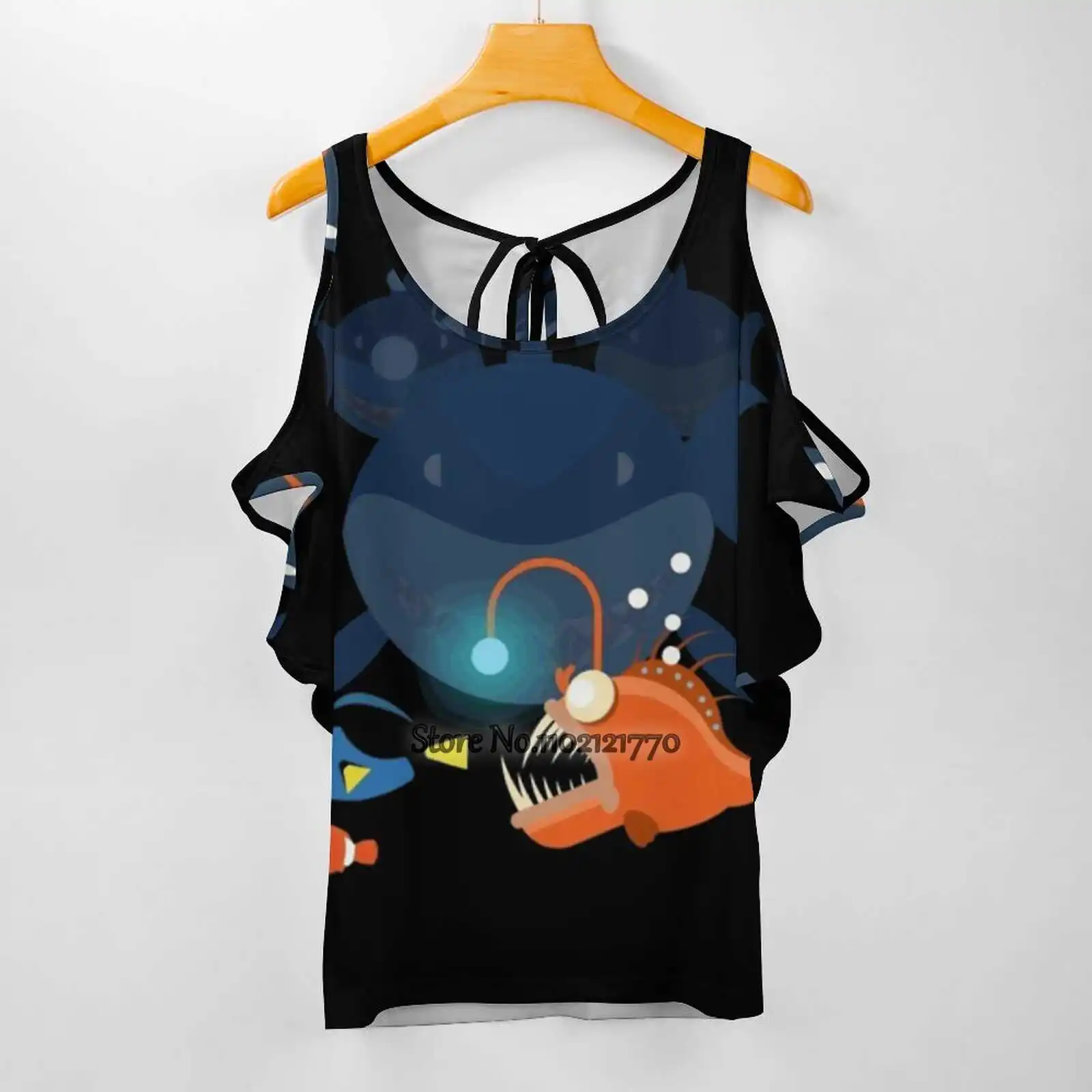 Nemo Dory And Cie. Woman Tshirts Printed Tops O-Neck Back Lacing Top Fashion Graphic T Shirt Nemo Dory Shark Fish Blue Sea