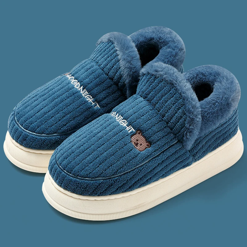 2025 Thicken Plush Platform Cotton Shoes Women Indoor Non Slip Warm Home Slippers Woman Cartoon Embroidery Thick Sole Snow Boots