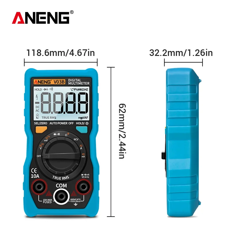 ANENG V03B True RMS Digital Professional Multimeter Tester 4000 Counts multimetro Meter Auto AC/DC Transistor Ampere Tester
