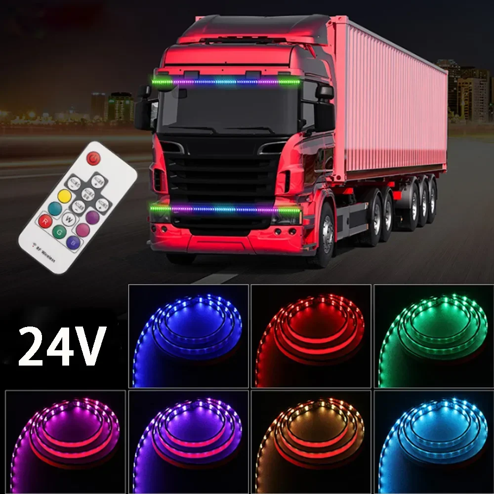 

Bright Colorful 24V RGB Led Strip Lights For Pickup Turn Signal Rear Light Truck SUV Atmosphere Lamp Flexible DRL Light Remote