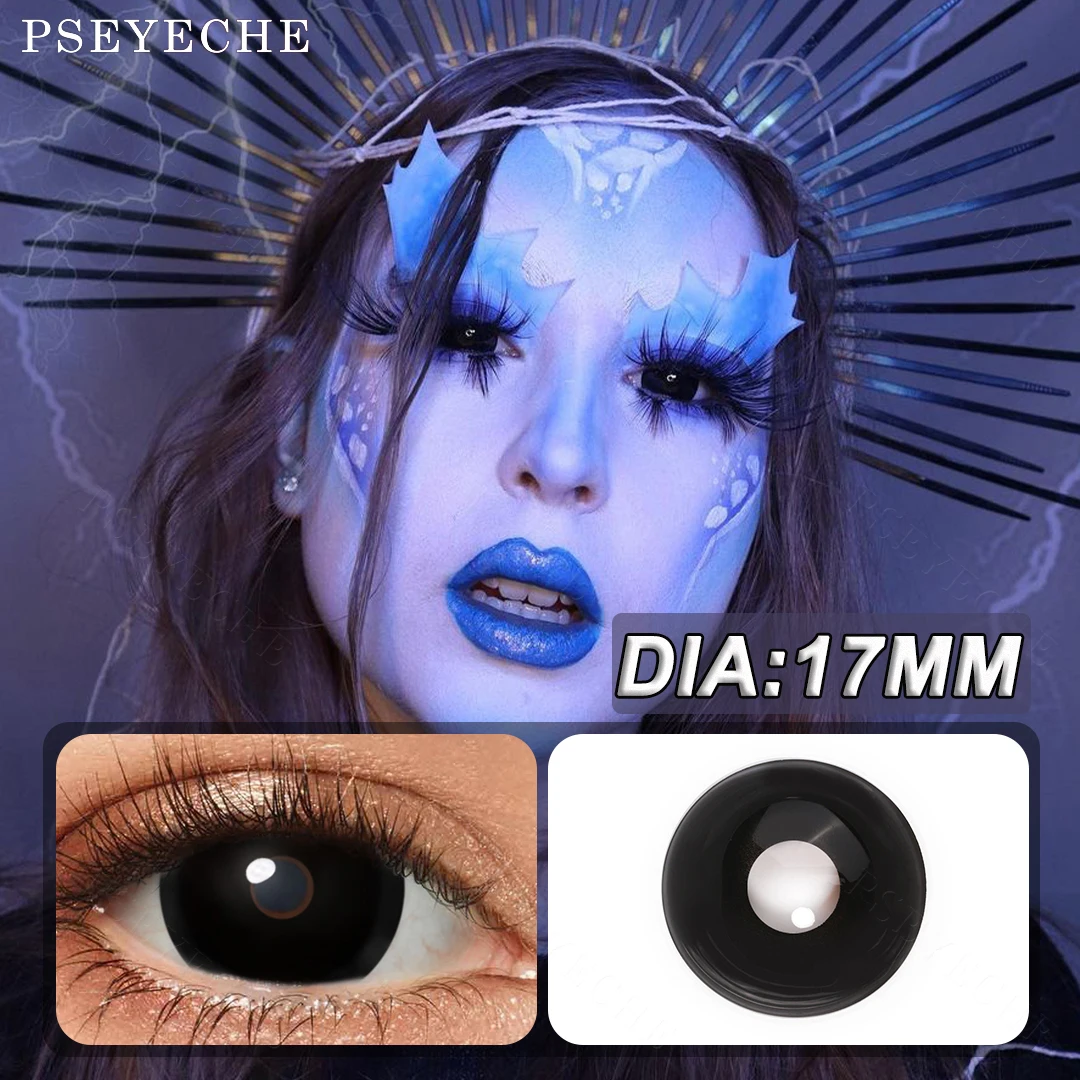 

PSEYECHE 17mm Sclera Contact Lens White Blind Cosplay Contact Lenses All Black Mini Sclera Contacts Halloween Lens for Eye