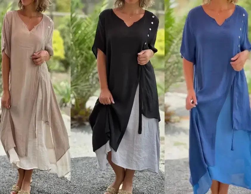 

Элегантное женское платье, летнее женское модное асимметричное Повседневное платье с V-образным вырезом и короткими рукавами, 2023