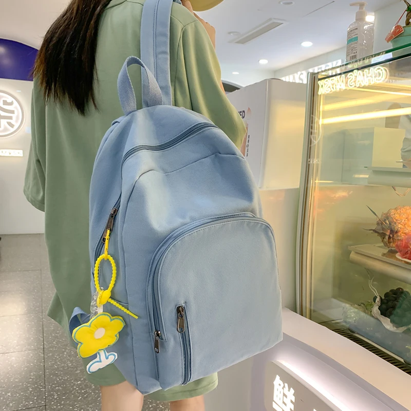 

Solid Color Canvas Women Backpack Fashion College Student Schoolbag Female Leisure Travel Rucksack Cute Girl Bookbag Mochilas