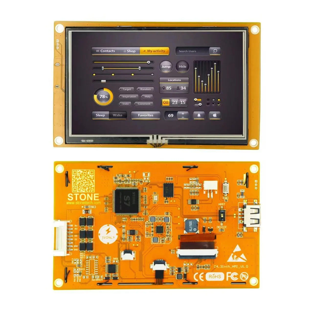 Stone 4.3 TFT monitor driver Fully compatible with RS232/TTL UART Interface & USB port + Intelligent System for Industrial Use