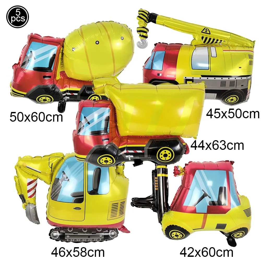 Construction Vehicle Foil Balloons Set for Boys Birthday Party Decorations