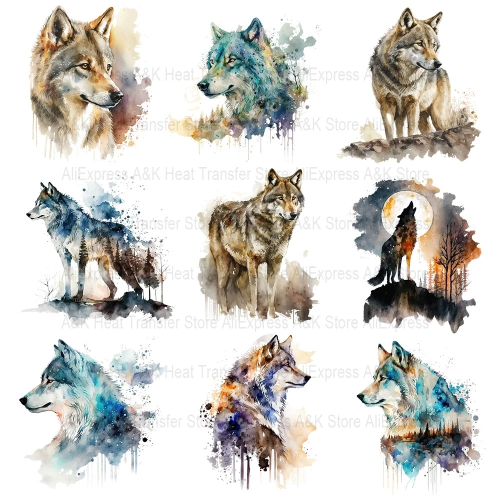 Cool Wolfs Heat Transfer Patches For Clothing Thermal Stickers Iron On