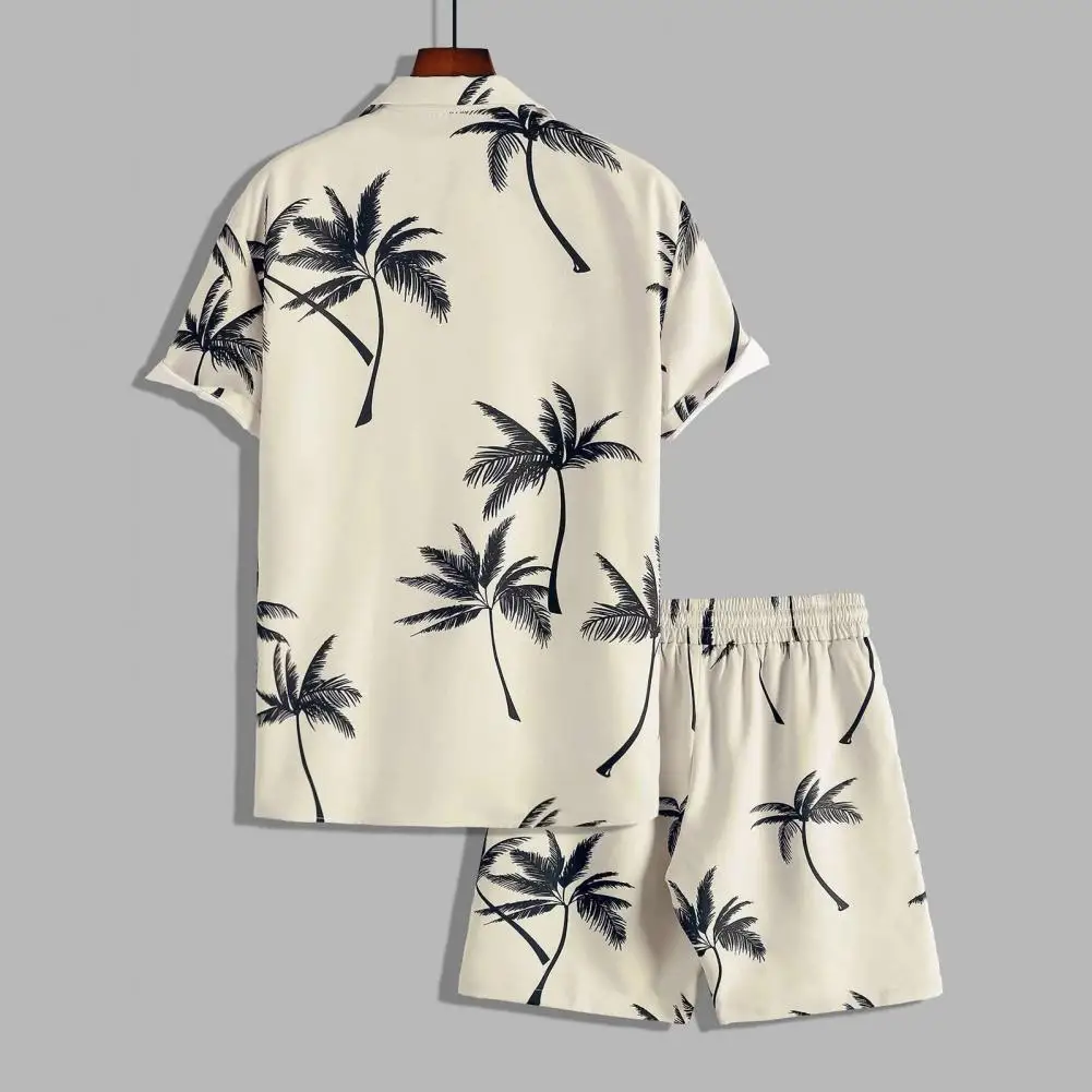 

Summer Shirt Shorts Set Men's Summer Casual Coconut Tree Print Shirt Shorts Set with Elastic Drawstring Waist Hawaiian for Beach