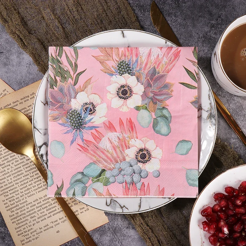 Printed Paper Napkin Square Western Food Mat Hotel Restaurant Draw Party Emperor Flower 20pcs/pac 2-Ply