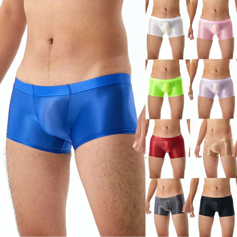 

Boxer Briefs Trunks Underpants Swimwear Solid Color Low Rise Glossy Seamless Man Underwear Трусы Мужские Ropa Interior Hombre