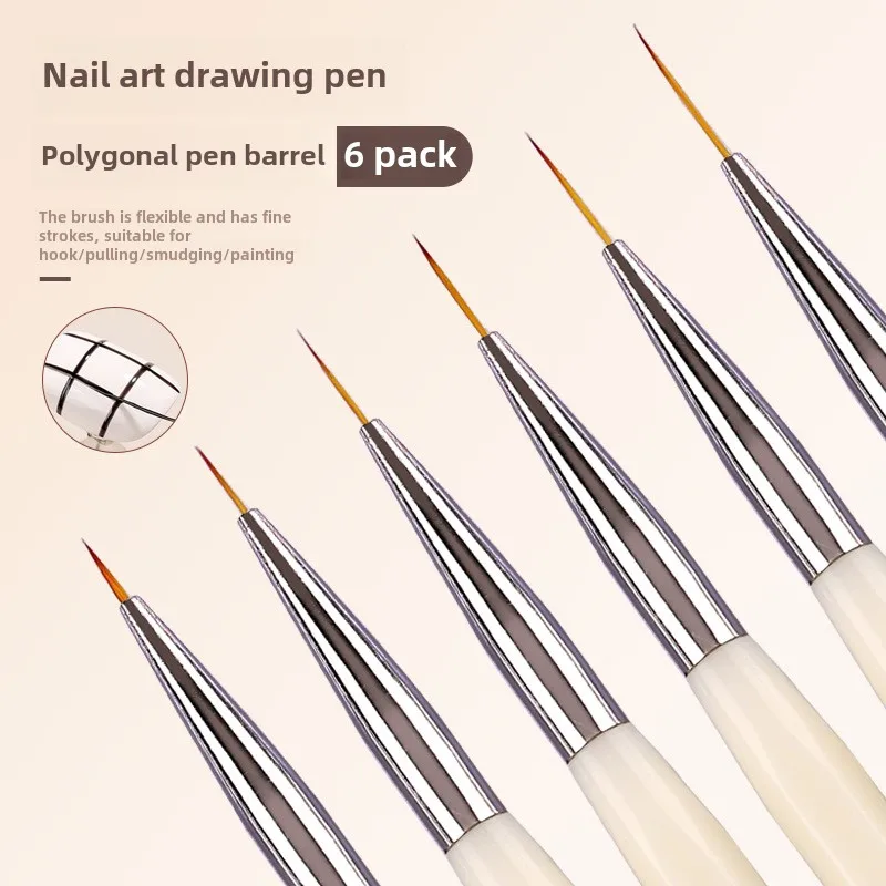 New Nail Line Brush Set Acrylic Six Packs of Slender Nails Painting Pen Painting Flower Pen Brush Nail Art Pen for Nail Design 2