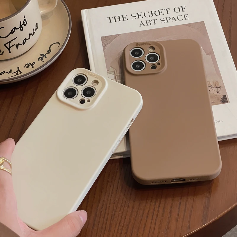 Custodia Per Telefono In Silicone Morbido Bianco Marrone Giapponese Retrò Moda Per Iphone 13 11 12 Pro Max X Xr Xs Max Cover Opaca Marea Color Caramel